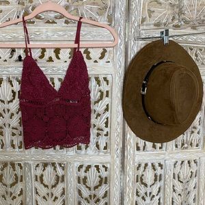 KENDALL + KYLIE MAROON CROCHET CROPPED BRALETTE